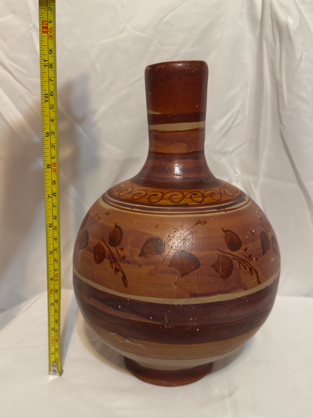 Tonala Pottery Water Jug/Hand-Painted Brown Decorative Ceramic Vase